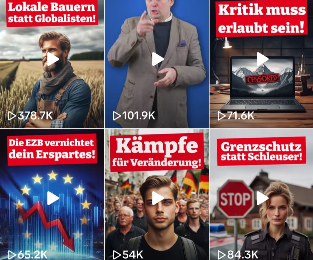 Eine Collage aus TikTok-Beiträgen. Viele dieser Beiträge enthalten reißerische Titel